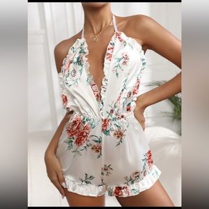 NWT SHEIN floral backless satin romper